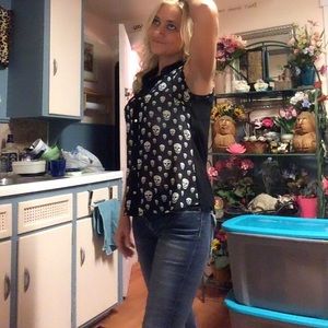 Sheer button up skull blouse
